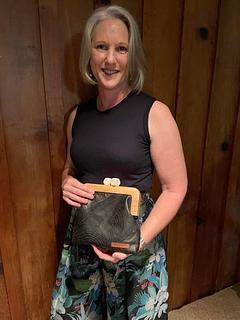 customer upcycled leather clutch purse