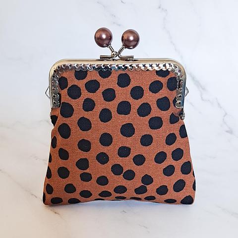 Tan and Black Spots Large Kisslock Coin Purse