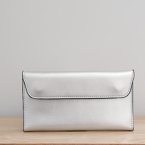 Silver Leather Long Card Money Purse