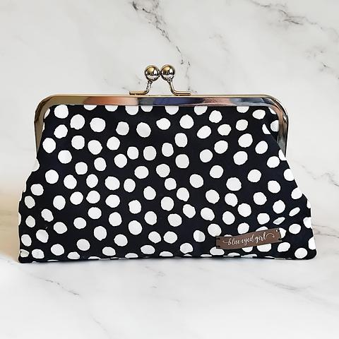 Navy and White Polka Dot Small Kisslock Clutch