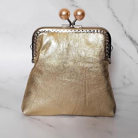 Gold Leather Large Kisslock Coin Purse