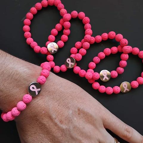 Pink Ribbon Hot Pink Lava Bead Bracelet