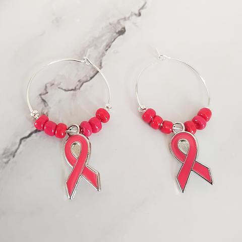 Pink Ribbon Hoop Earrings